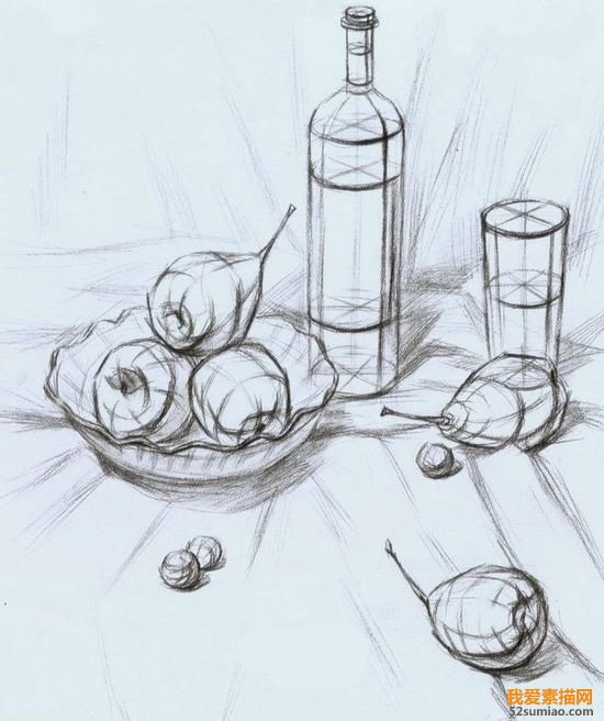 素描靜物紅酒瓶鴨梨葡萄襯布的結(jié)構(gòu)畫法 素描靜物紅酒瓶鴨梨葡萄襯布的結(jié)構(gòu)畫法