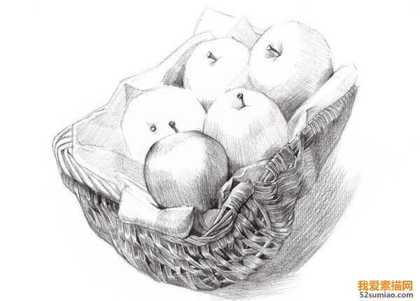 素描蘋(píng)果籃子作品